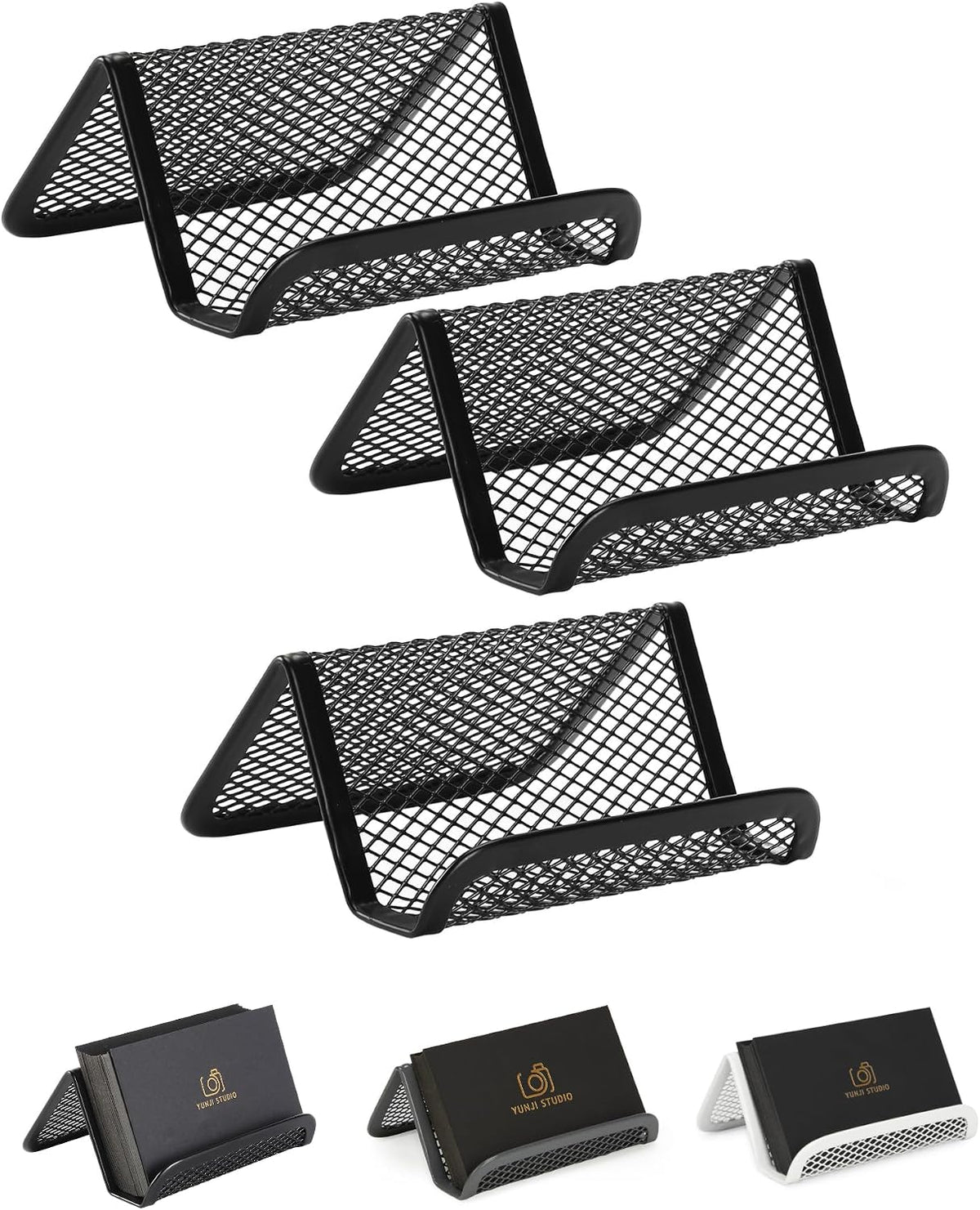 Metal Mesh Business Card Holders, 3 Pack, Black