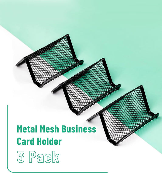 Metal Mesh Business Card Holders, 3 Pack, Black