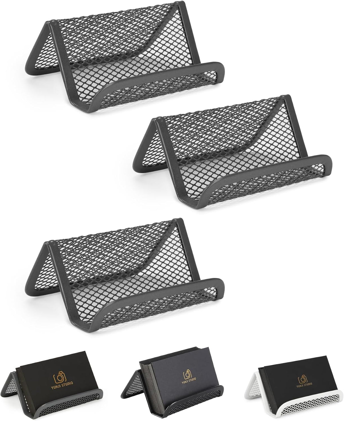 Metal Mesh Business Card Holders, 3 Pack, Black