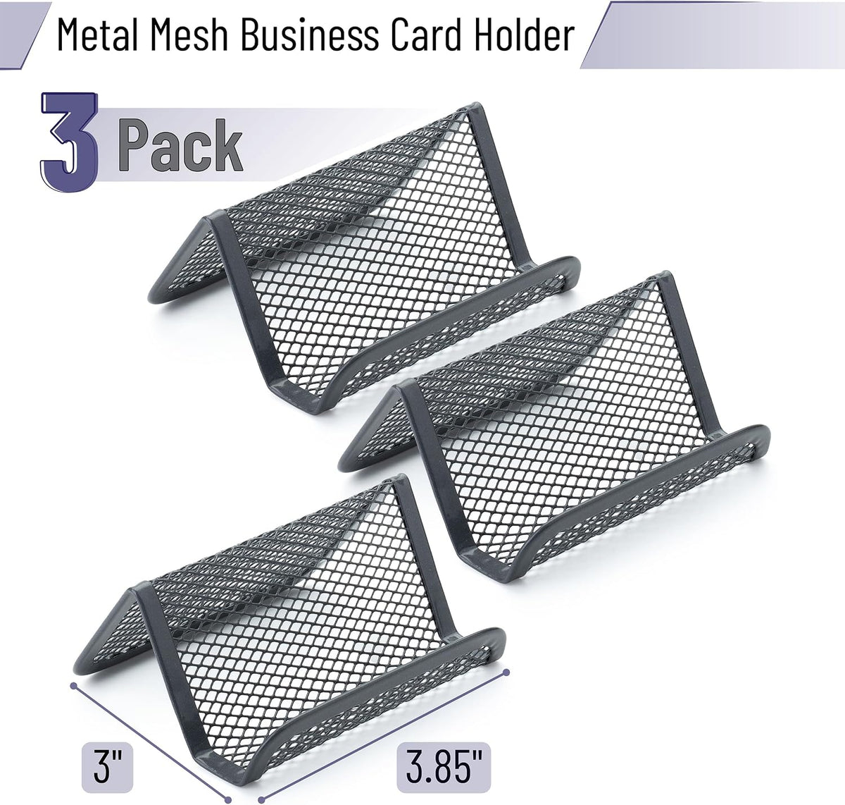 Metal Mesh Business Card Holders, 3 Pack, Black