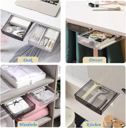 Under Desk Drawer Organizer,2 Pack Self-Adhesive Attachable Under Desk Storage Drawer, Hidden Desk Drawer Slide-out, Stick on Drawer Under Mounted for Office Home Closet Stationery