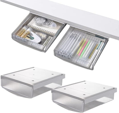 Under Desk Drawer Organizer,2 Pack Self-Adhesive Attachable Under Desk Storage Drawer, Hidden Desk Drawer Slide-out, Stick on Drawer Under Mounted for Office Home Closet Stationery