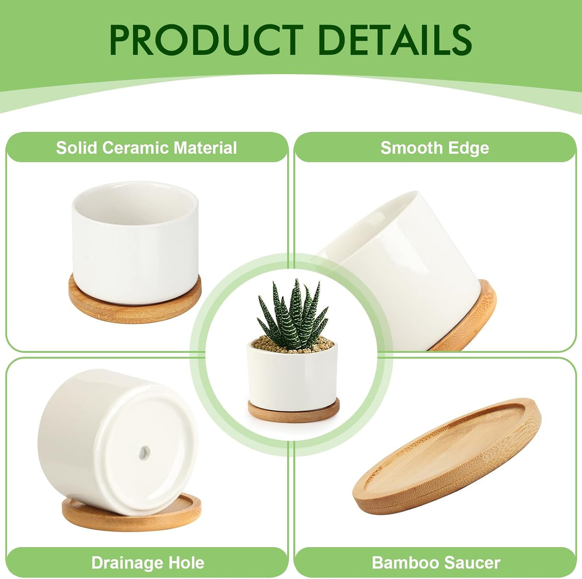 3.1" Ceramic Succulent Pots,White Planter with Drainage Tray