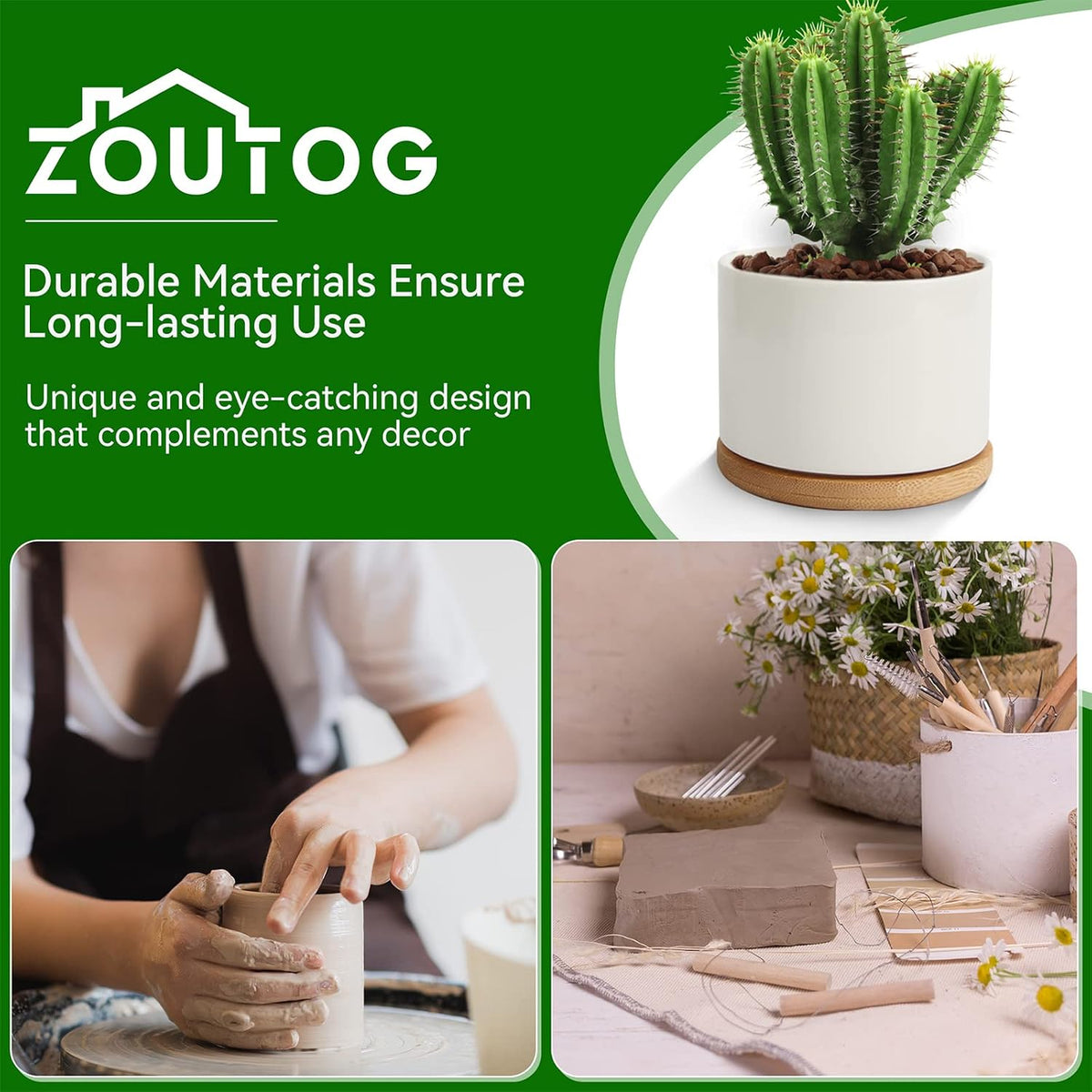 3.1" Ceramic Succulent Pots,White Planter with Drainage Tray