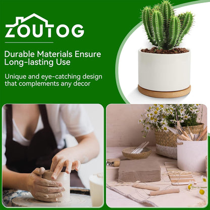 3.1" Ceramic Succulent Pots,White Planter with Drainage Tray