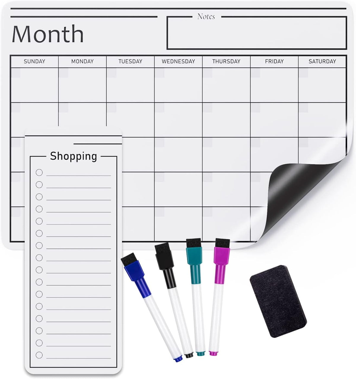 Magnetic Dry Erase Whiteboard Calendar for Fridge, Easy to Clean, Schedule Organizer, 12" x 17", Includes 4 Markers and Eraser