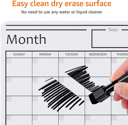 Magnetic Dry Erase Whiteboard Calendar for Fridge, Easy to Clean, Schedule Organizer, 12" x 17", Includes 4 Markers and Eraser