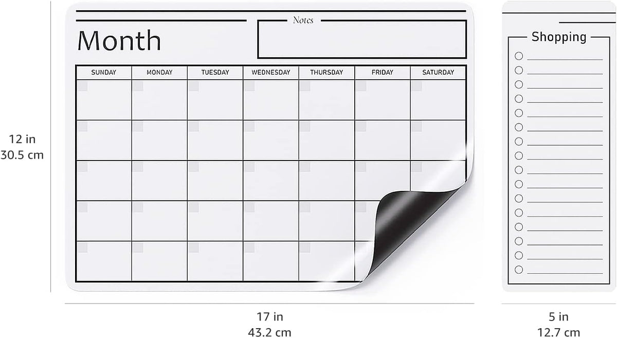 Magnetic Dry Erase Whiteboard Calendar for Fridge, Easy to Clean, Schedule Organizer, 12" x 17", Includes 4 Markers and Eraser