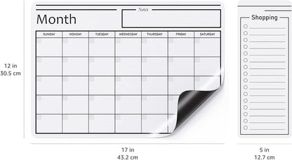 Magnetic Dry Erase Whiteboard Calendar for Fridge, Easy to Clean, Schedule Organizer, 12" x 17", Includes 4 Markers and Eraser