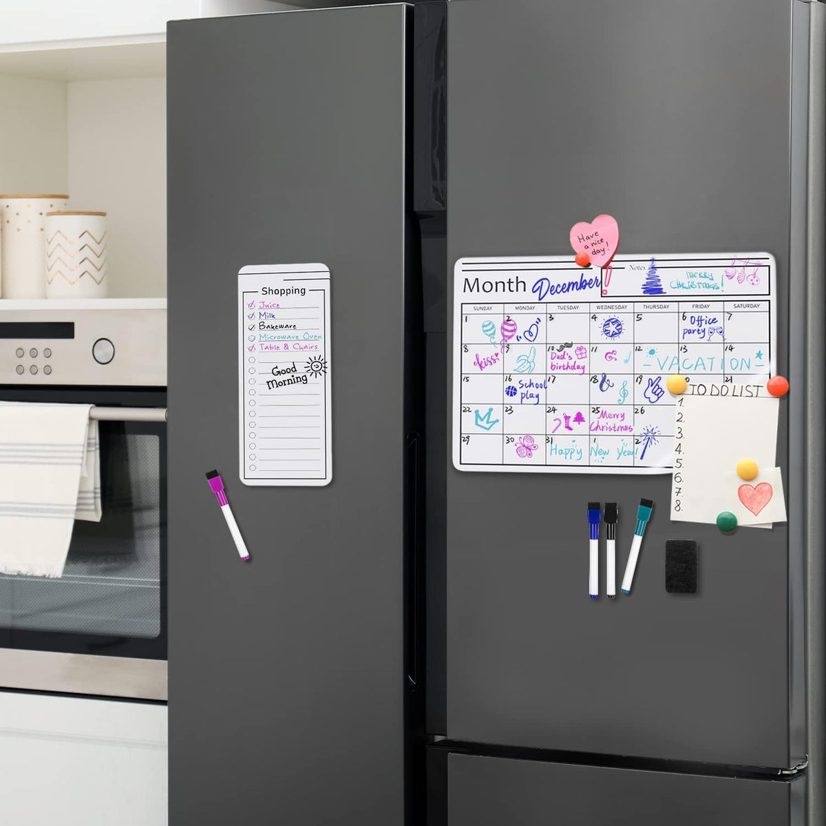 Magnetic Dry Erase Whiteboard Calendar for Fridge, Easy to Clean, Schedule Organizer, 12" x 17", Includes 4 Markers and Eraser
