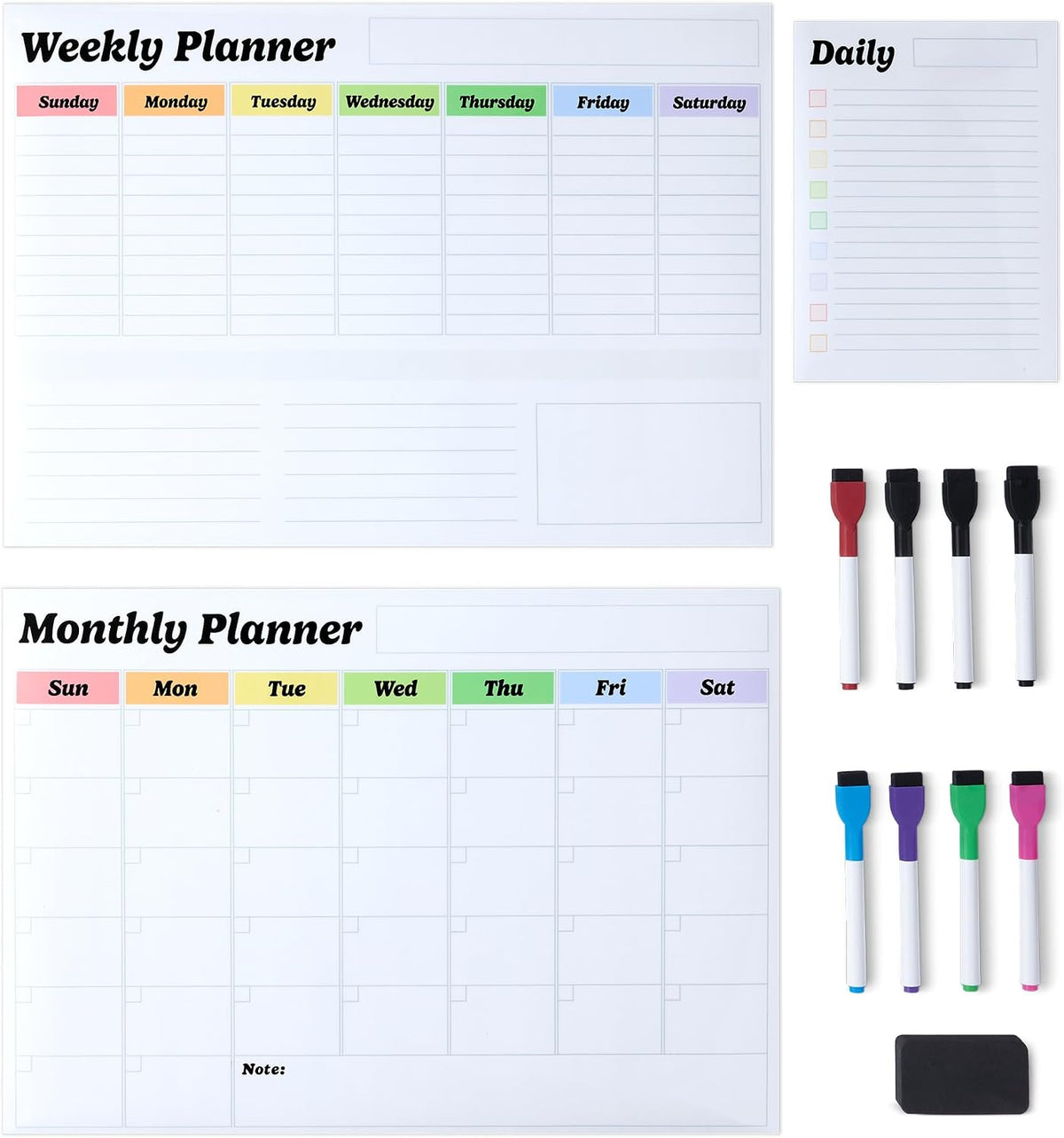 Magnetic Dry Erase Whiteboard Calendar for Fridge, Easy to Clean, Schedule Organizer, 12" x 17", Includes 4 Markers and Eraser