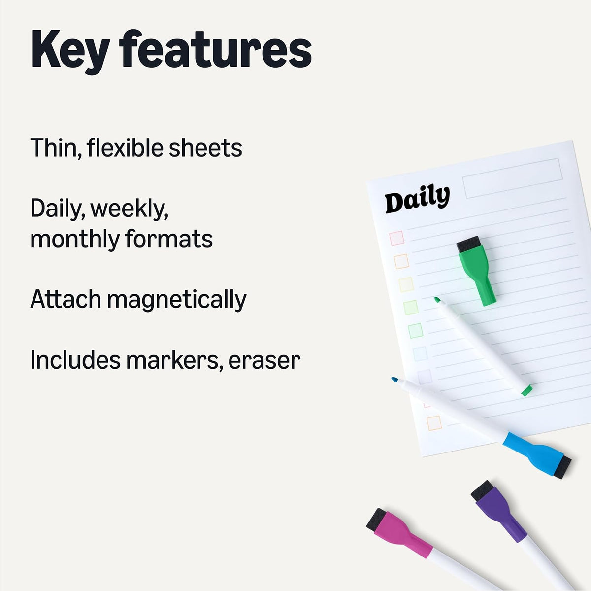 Magnetic Dry Erase Whiteboard Calendar for Fridge, Easy to Clean, Schedule Organizer, 12" x 17", Includes 4 Markers and Eraser