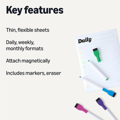 Magnetic Dry Erase Whiteboard Calendar for Fridge, Easy to Clean, Schedule Organizer, 12" x 17", Includes 4 Markers and Eraser