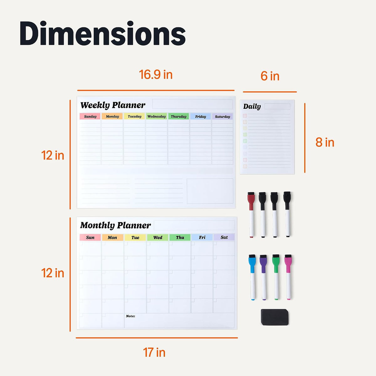 Magnetic Dry Erase Whiteboard Calendar for Fridge, Easy to Clean, Schedule Organizer, 12" x 17", Includes 4 Markers and Eraser