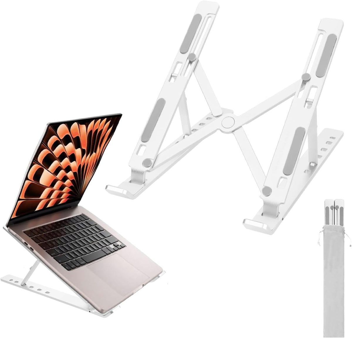 Ergonomic and Foldable Laptop Stand for Desk, Adjustable Riser, Fits All Laptops and Notebooks up to 17,Ultra-Thin,Ventilated Cooling,ABS+Silicone,Silver.