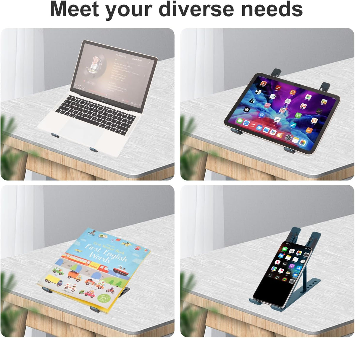 Ergonomic and Foldable Laptop Stand for Desk, Adjustable Riser, Fits All Laptops and Notebooks up to 17,Ultra-Thin,Ventilated Cooling,ABS+Silicone,Silver.