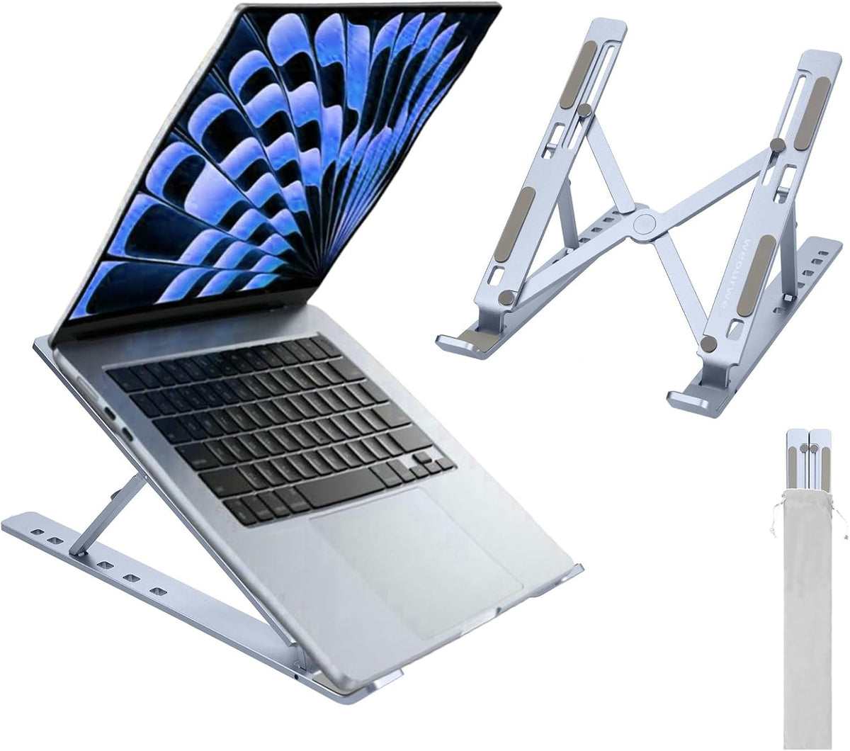 Ergonomic and Foldable Laptop Stand for Desk, Adjustable Riser, Fits All Laptops and Notebooks up to 17,Ultra-Thin,Ventilated Cooling,ABS+Silicone,Silver.