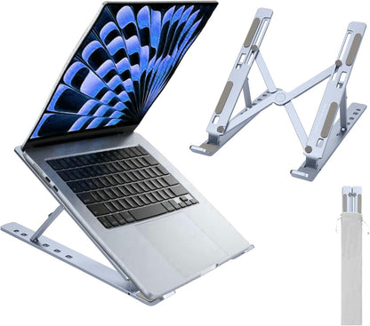 Ergonomic and Foldable Laptop Stand for Desk, Adjustable Riser, Fits All Laptops and Notebooks up to 17,Ultra-Thin,Ventilated Cooling,ABS+Silicone,Silver.