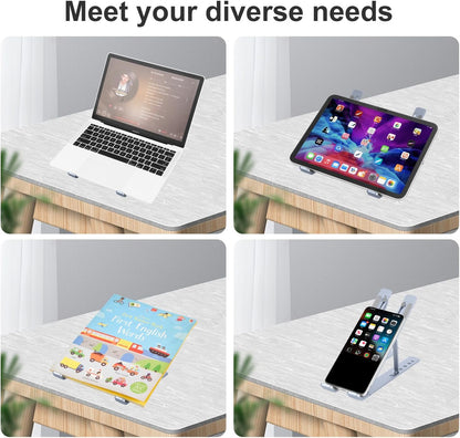 Ergonomic and Foldable Laptop Stand for Desk, Adjustable Riser, Fits All Laptops and Notebooks up to 17,Ultra-Thin,Ventilated Cooling,ABS+Silicone,Silver.