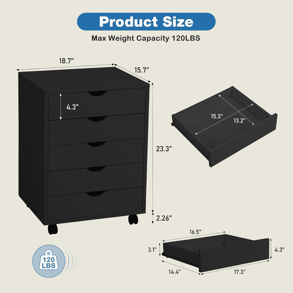 7 Drawer File Cabinet on Wheels, Printer Stand