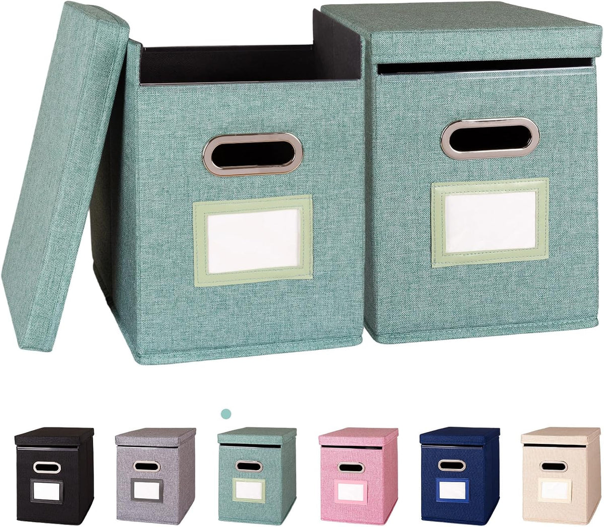 Hanging File Folders Organizer with Lid, Letter Size Fabric File Storage Box Collapsible, Portable Office Document Holder with Metal Handle, Smooth PVC Rails, Green