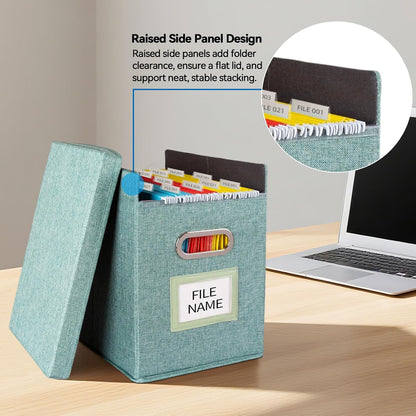 Hanging File Folders Organizer with Lid, Letter Size Fabric File Storage Box Collapsible, Portable Office Document Holder with Metal Handle, Smooth PVC Rails, Green