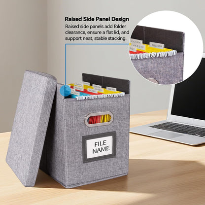 Hanging File Folders Organizer with Lid, Letter Size Fabric File Storage Box Collapsible, Portable Office Document Holder with Metal Handle, Smooth PVC Rails, Green