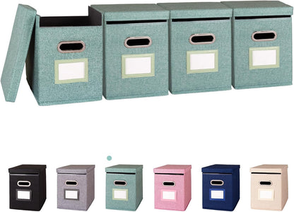 Hanging File Folders Organizer with Lid, Letter Size Fabric File Storage Box Collapsible, Portable Office Document Holder with Metal Handle, Smooth PVC Rails, Green