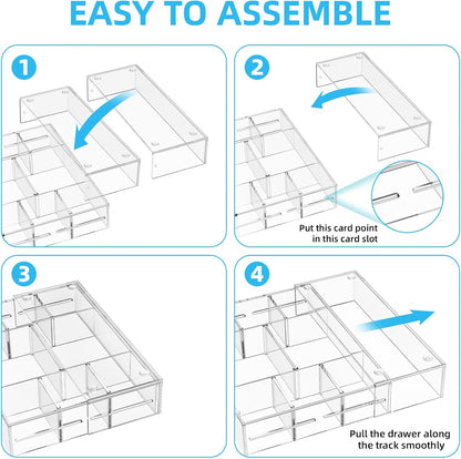 Acrylic Expandable Drawer Organizer, Clear Desk Drawer Organizer Tray with 5 Dividers, Desk Organizers and Accessories, 10 Adjustable Compartments for Office Supplies, Makeup & Vanity