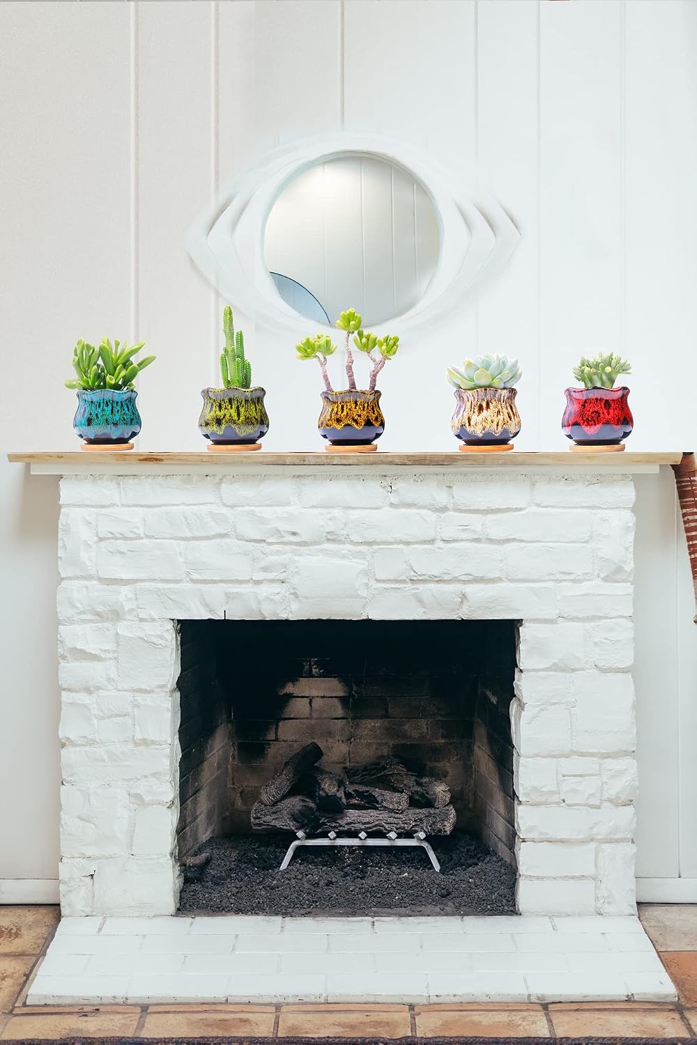 Cute Ceramic Succulent Garden Pots, Planter with Drainage and Attached Saucer, Set of 5 -Plants Not Included (Burner)