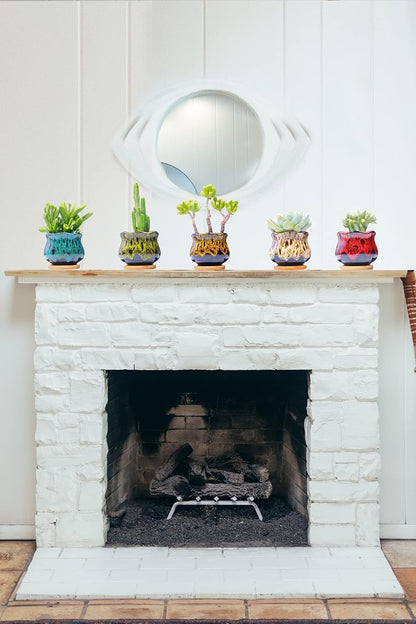 Cute Ceramic Succulent Garden Pots, Planter with Drainage and Attached Saucer, Set of 5 -Plants Not Included (Burner)