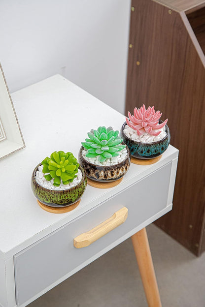 Cute Ceramic Succulent Garden Pots, Planter with Drainage and Attached Saucer, Set of 5 -Plants Not Included (Burner)