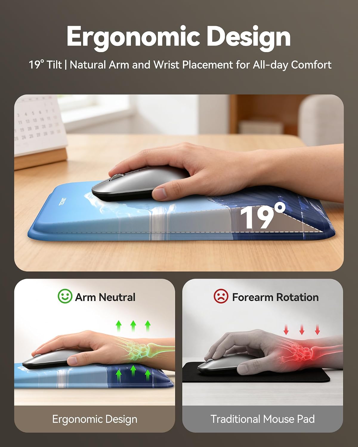 Ergonomic Mouse Pad with Wrist Rest, All-Day Comfort & Pain Relief