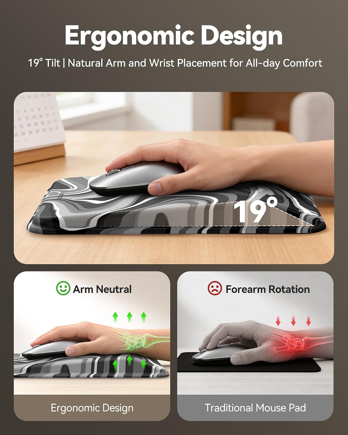 Ergonomic Mouse Pad with Wrist Rest, All-Day Comfort & Pain Relief