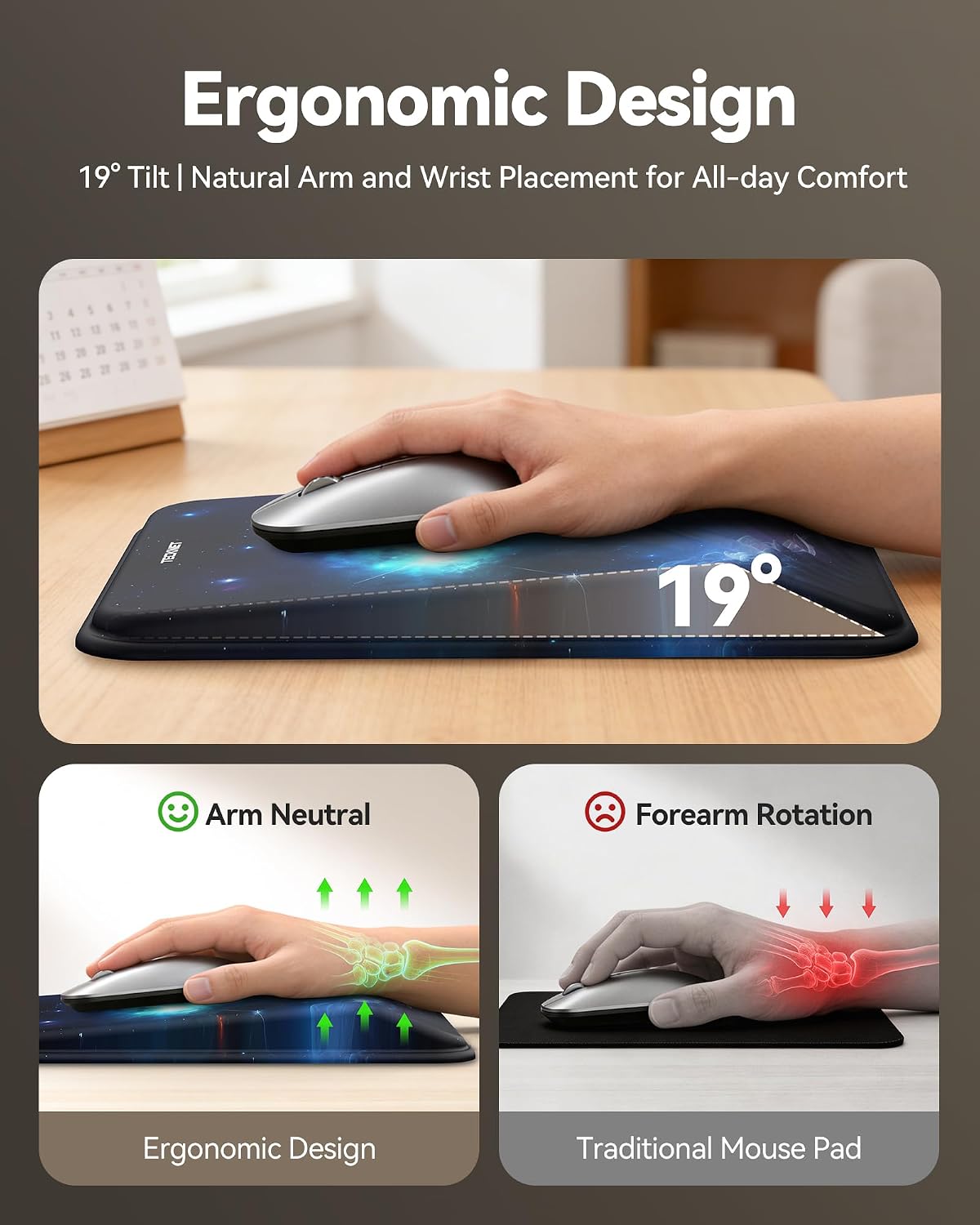 Ergonomic Mouse Pad with Wrist Rest, All-Day Comfort & Pain Relief