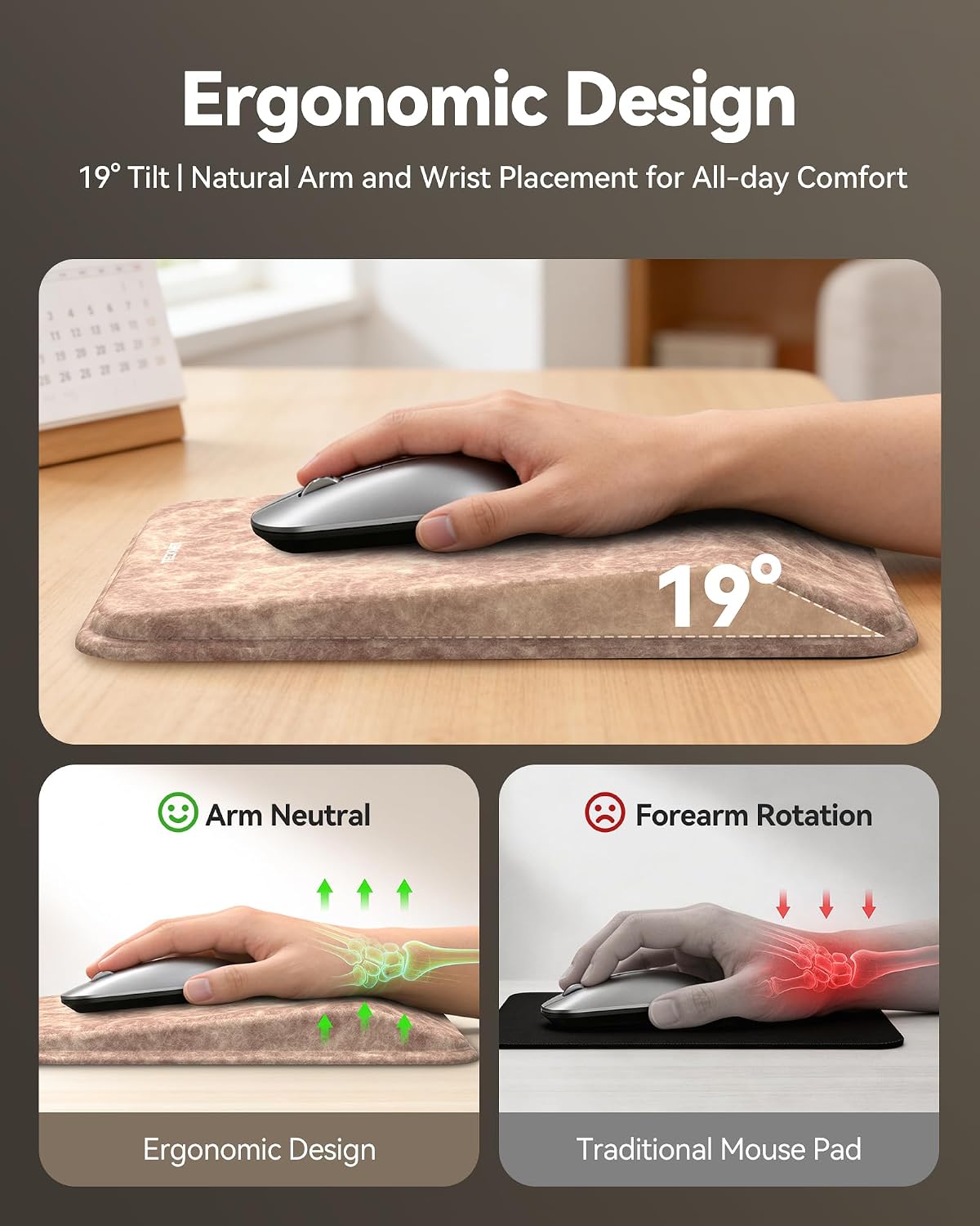 Ergonomic Mouse Pad with Wrist Rest, All-Day Comfort & Pain Relief