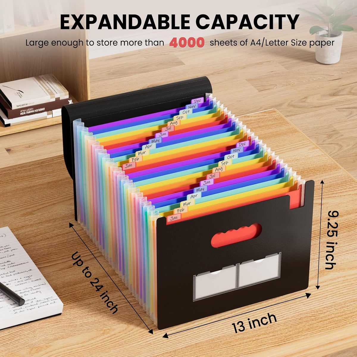 24 Pockets Expanding File Folder, Accordion File Organizer, Letter/A4