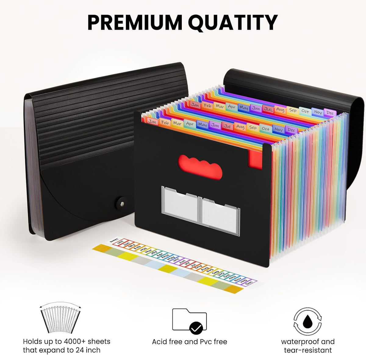 24 Pockets Expanding File Folder, Accordion File Organizer, Letter/A4