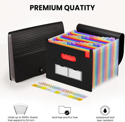24 Pockets Expanding File Folder, Accordion File Organizer, Letter/A4