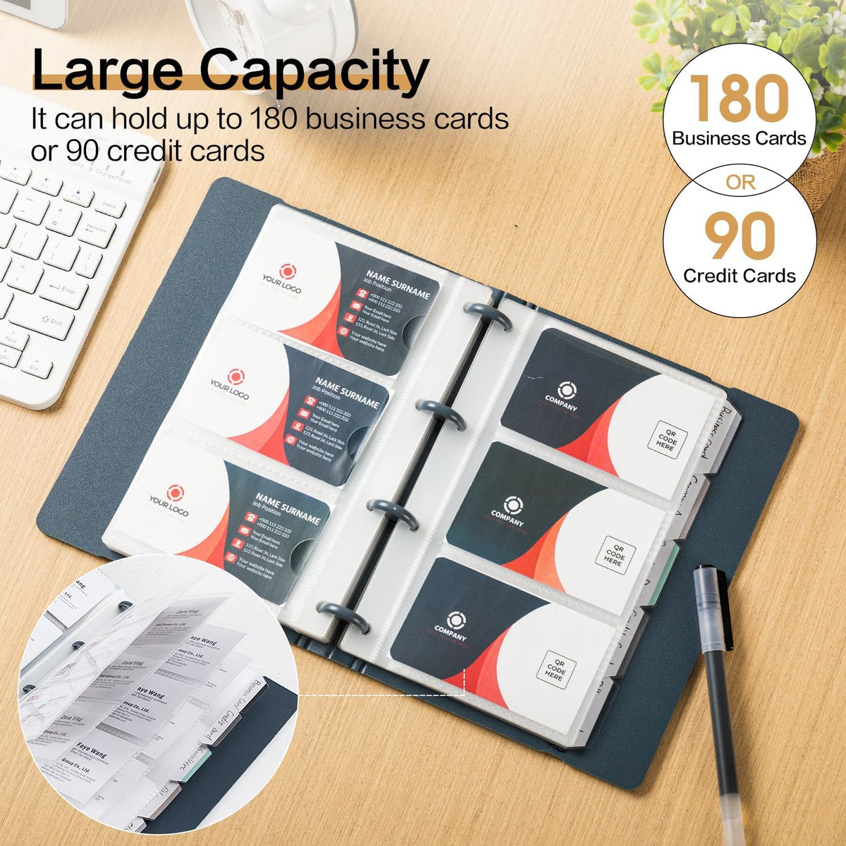 deli Business Card Book Holder, Business Card Organizer, Black