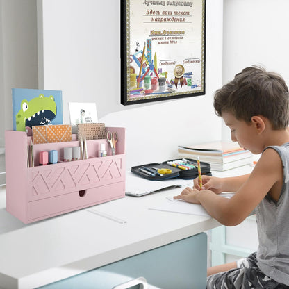 Bamboo Mail Organizer with Drawer, Countertop Desk Organizer(White)