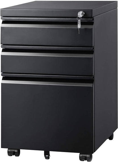 3 Drawer File Cabinet with Lock, Fully Assembled Except Casters