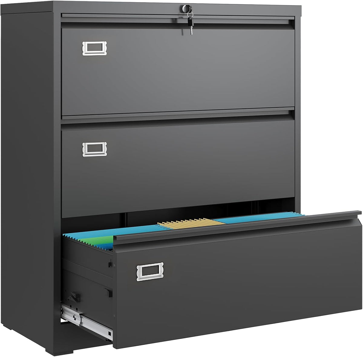 3 Drawer File Cabinet with Lock, Fully Assembled Except Casters