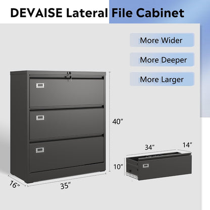 3 Drawer File Cabinet with Lock, Fully Assembled Except Casters