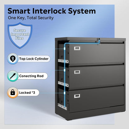3 Drawer File Cabinet with Lock, Fully Assembled Except Casters