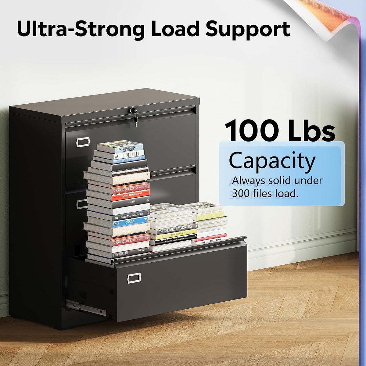3 Drawer File Cabinet with Lock, Fully Assembled Except Casters