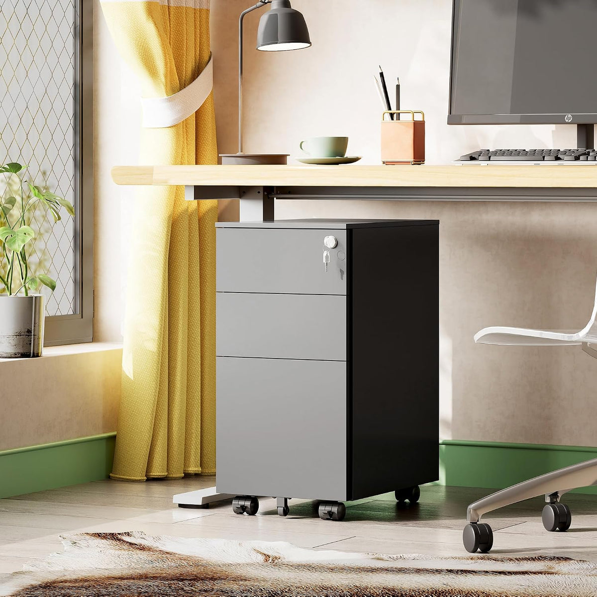 3 Drawer File Cabinet with Lock, Fully Assembled Except Casters