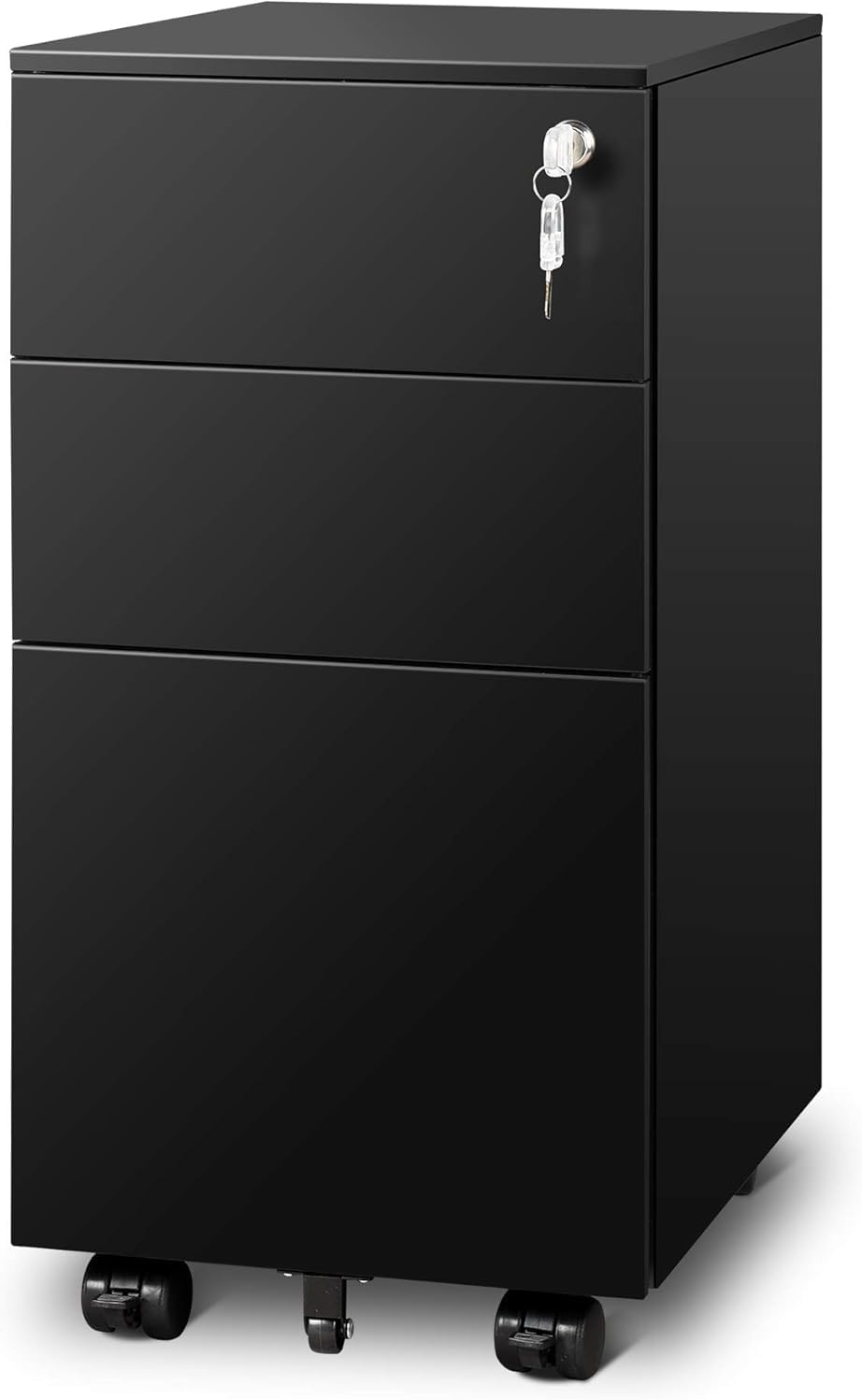 3 Drawer File Cabinet with Lock, Fully Assembled Except Casters