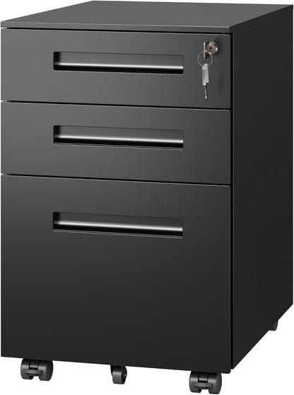 3 Drawer File Cabinet with Lock, Fully Assembled Except Casters