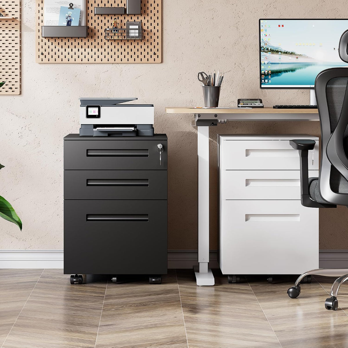 3 Drawer File Cabinet with Lock, Fully Assembled Except Casters